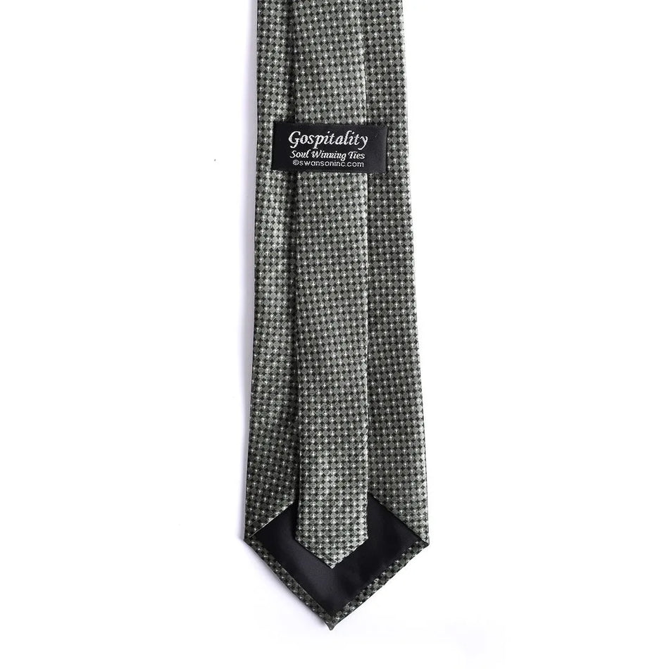 Tie Polyester - Green Cross - Green Cross Hand-Printed Jacquard Polyester Tie by Swanson Christian Products, product view 2