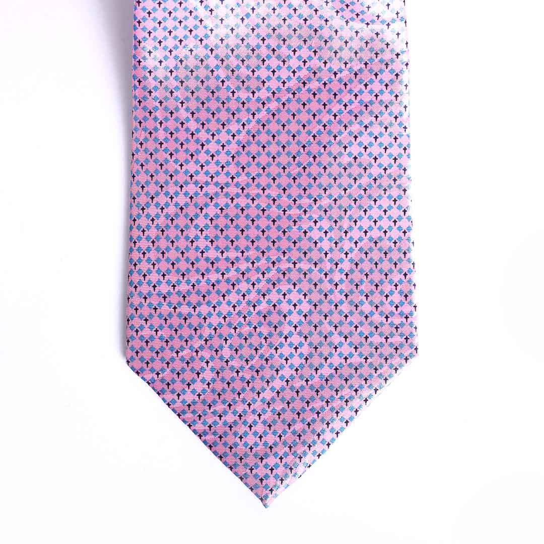 TIE POLYESTER DIAMOND CROSS PINK