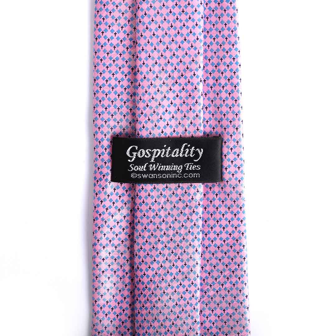 TIE POLYESTER DIAMOND CROSS PINK