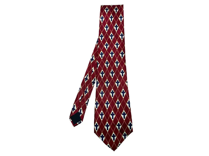 Tie Polyester – Diamond Cross – Burgundy