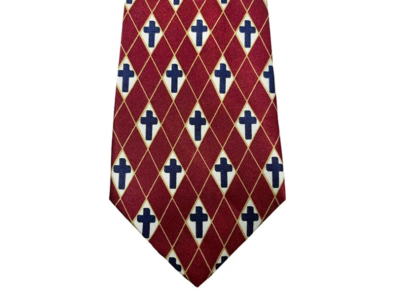 Tie Polyester – Diamond Cross – Burgundy