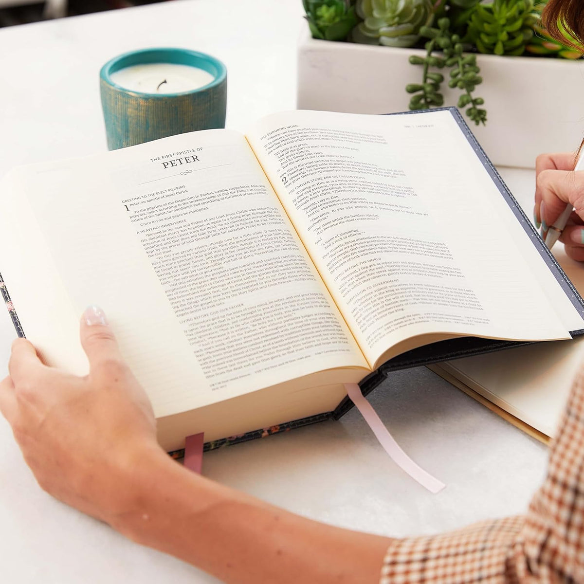 NKJV, Journal the Word Bible, Red Letter Edition, Comfort Print – Hardcover, Stone by HarperCollins, product view 5