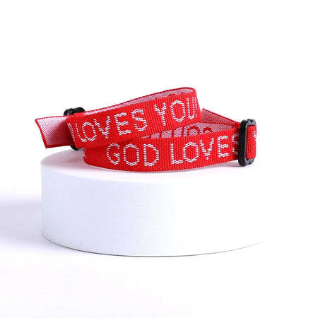 BRACELET WOVEN GOD LOVES YOU RED PK25