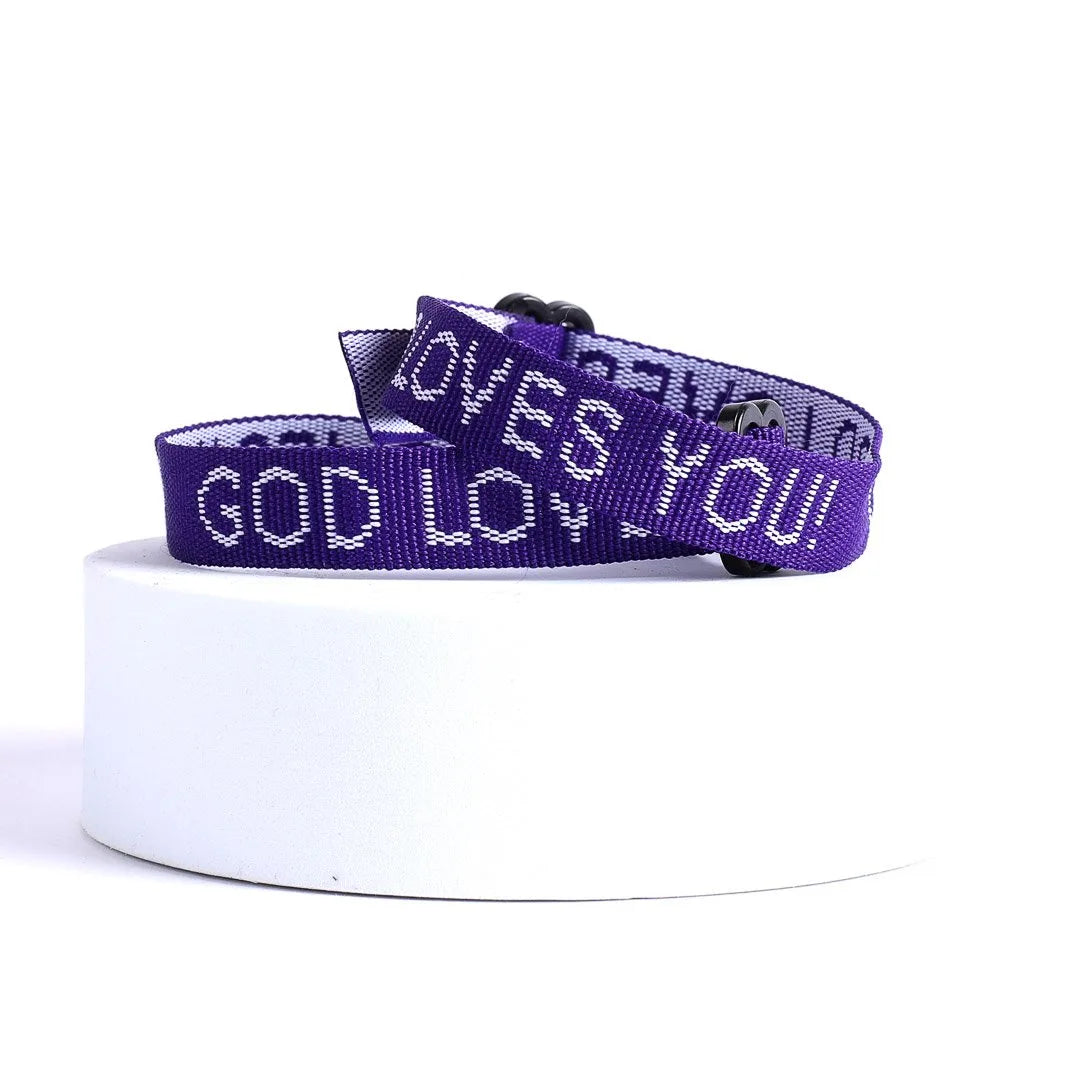 BRACELET WOVEN GOD LOVES YOU PURPLE PK25