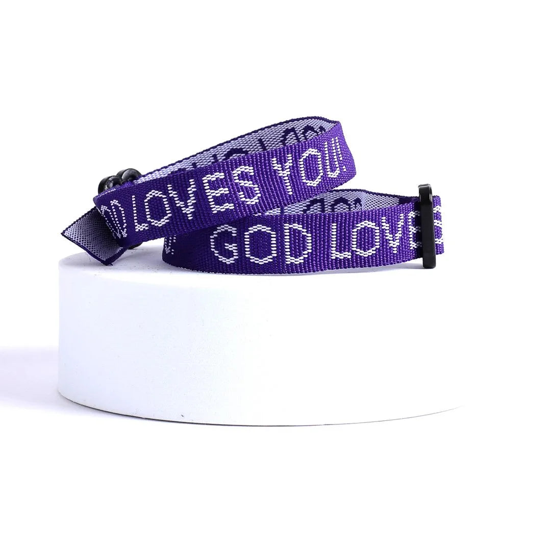 BRACELET WOVEN GOD LOVES YOU PURPLE PK25