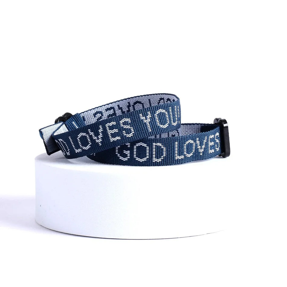 BRACELET WOVEN GOD LOVES YOU DELTA BLUE PK25