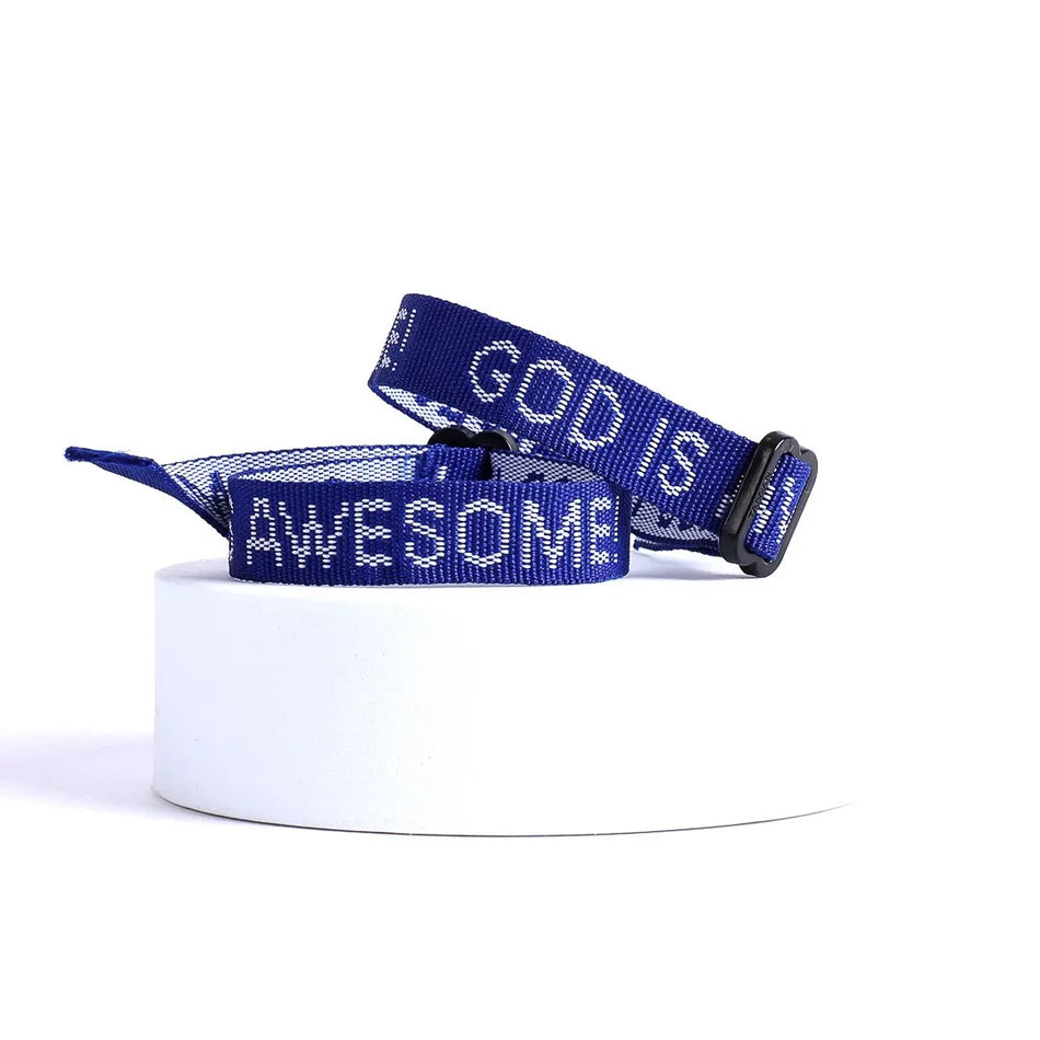 BRACELET WOVEN GOD IS AWESOME ROYAL BLUE PK25