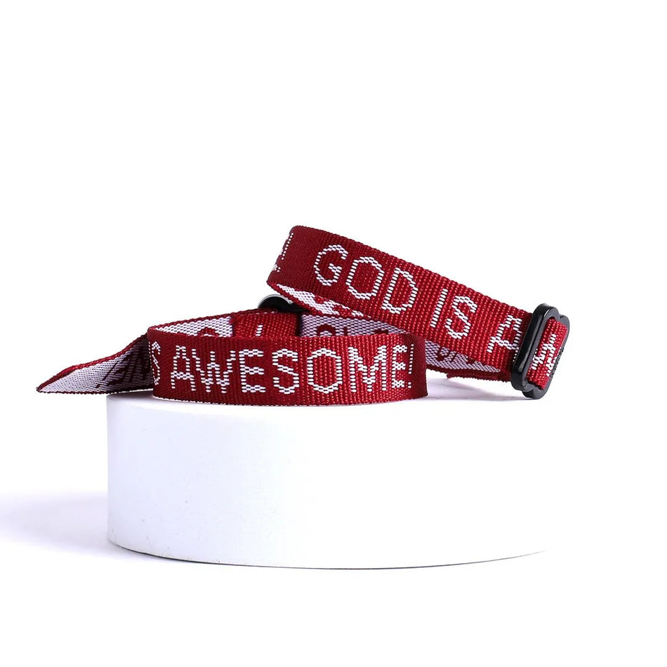 BRACELET WOVEN GOD IS AWESOME MAROON PK25