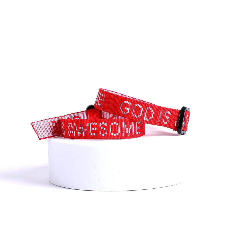BRACELET WOVEN GOD IS AWESOME RED PK25