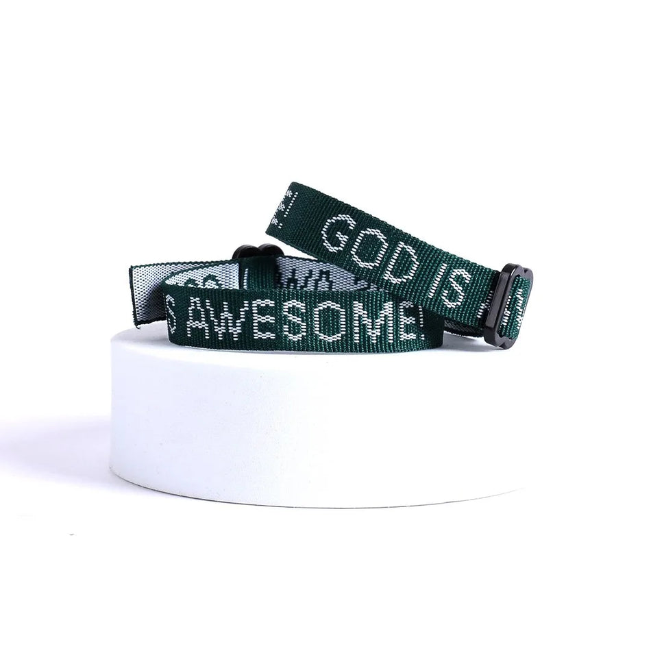 BRACELET WOVEN GOD IS AWESOME HUNTER GREEN PK25