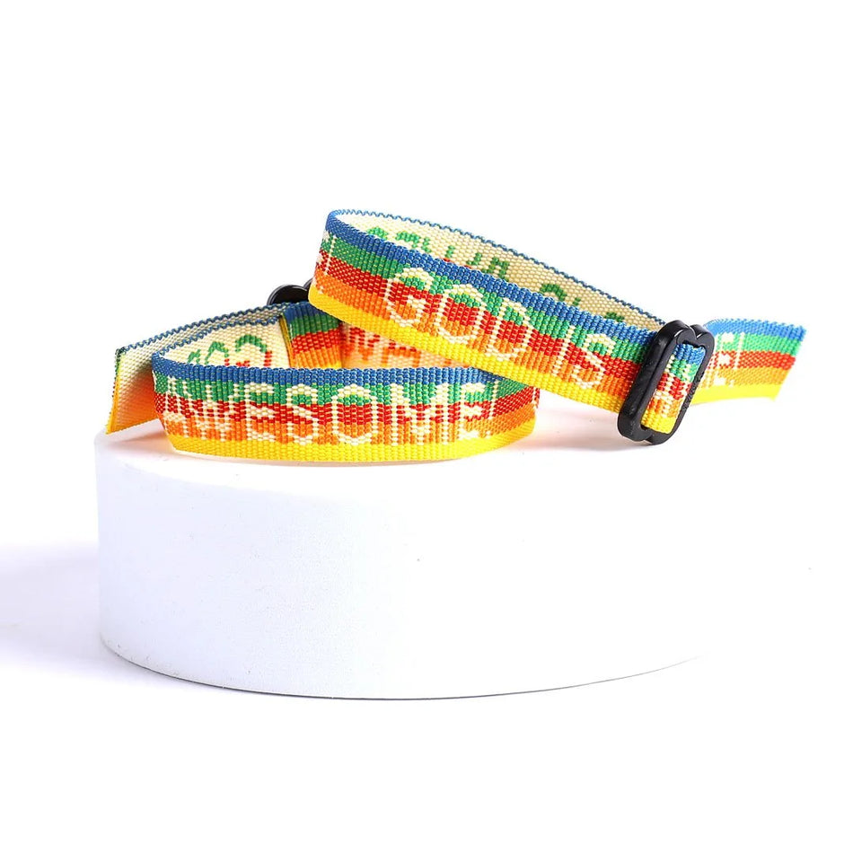 WOVEN BRACELET GOD IS AWESOME RAINBOW PK25