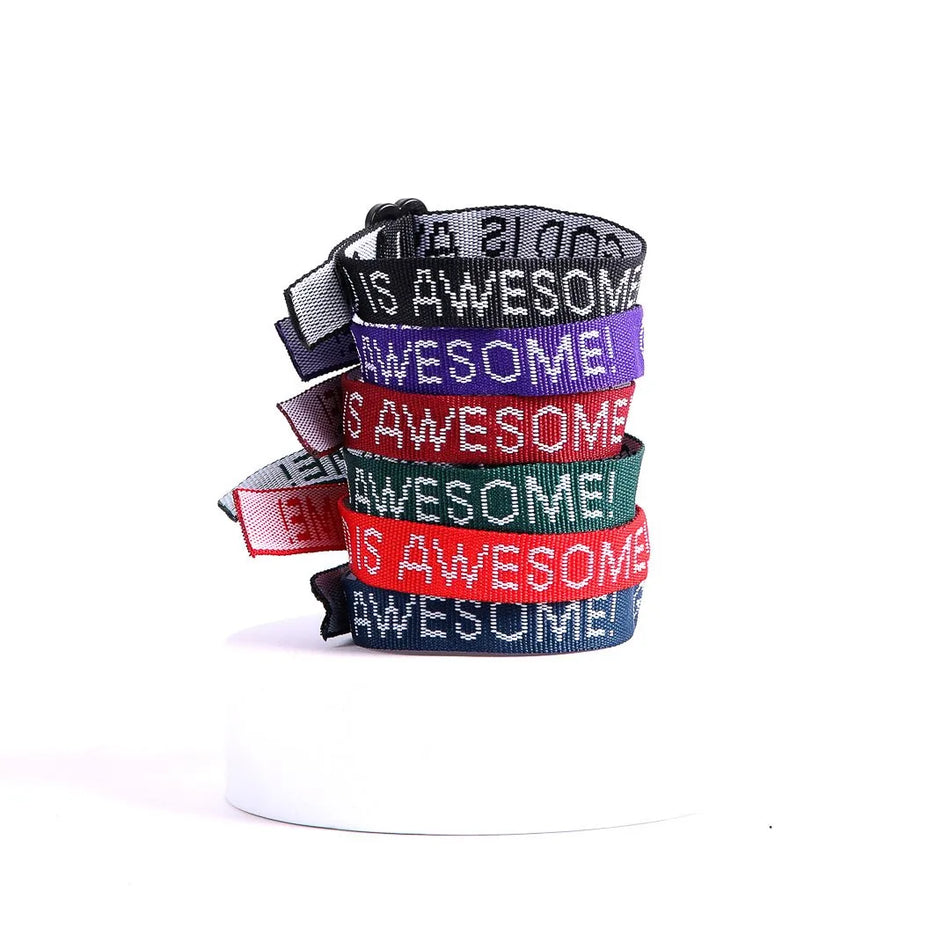 BRACELET WOVEN GOD IS AWESOME ASSORTED COLORS PK150