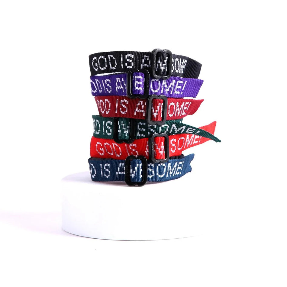 BRACELET WOVEN GOD IS AWESOME ASSORTED COLORS PK150