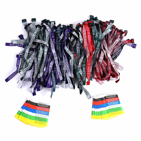 BRACELET WOVEN GOD IS AWESOME ASSORTED COLORS PK150