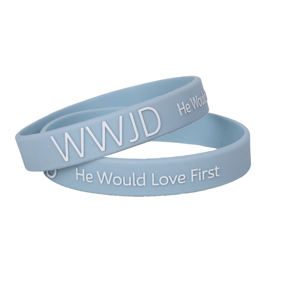 BRACELET SILICONE WWJD HE WOULD LT BLUE PK12