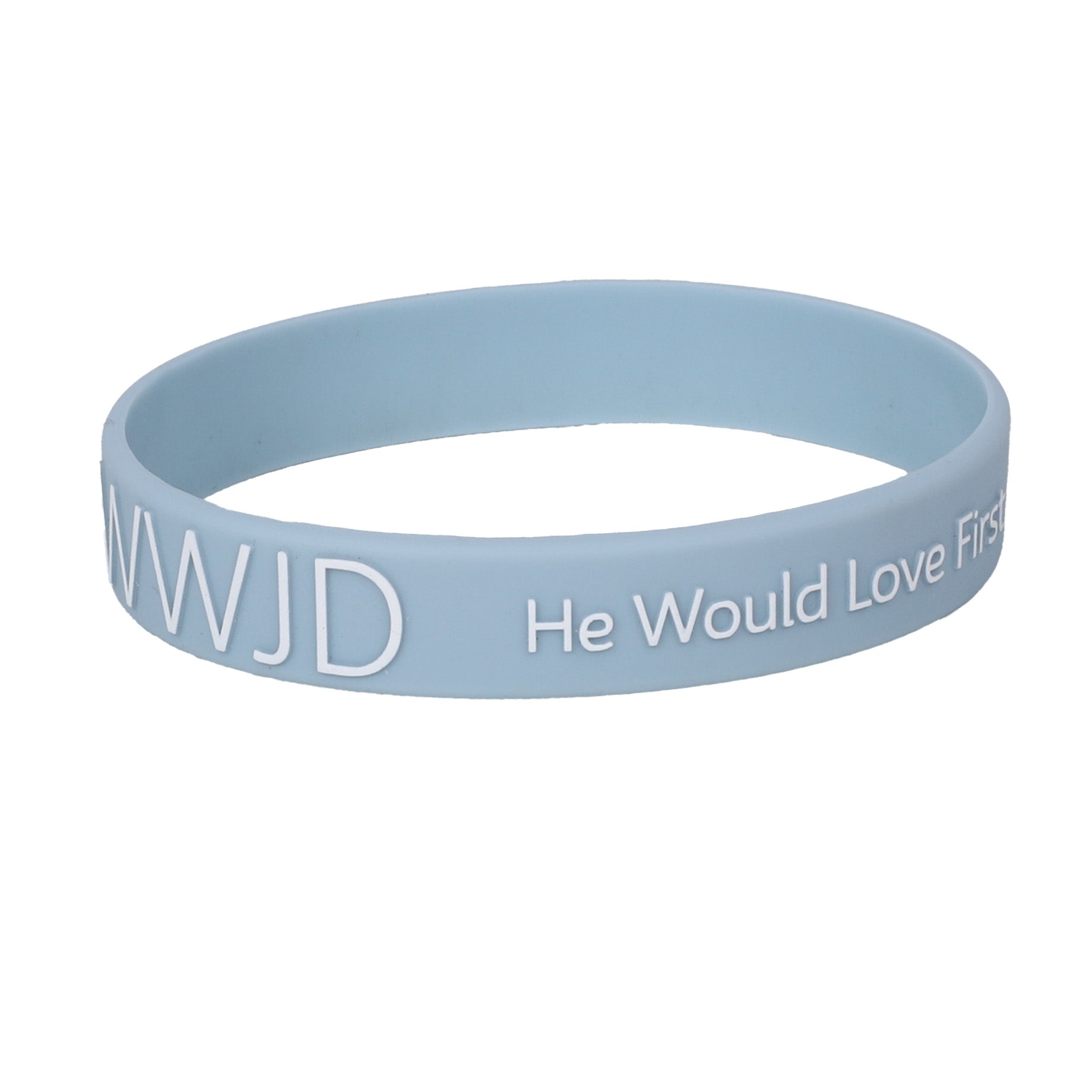 BRACELET SILICONE WWJD HE WOULD LT BLUE PK12