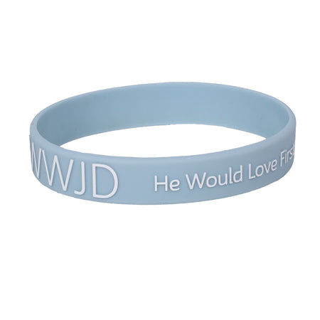 BRACELET SILICONE WWJD HE WOULD LT BLUE PK12
