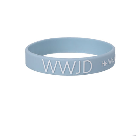 BRACELET SILICONE WWJD HE WOULD LT BLUE PK12