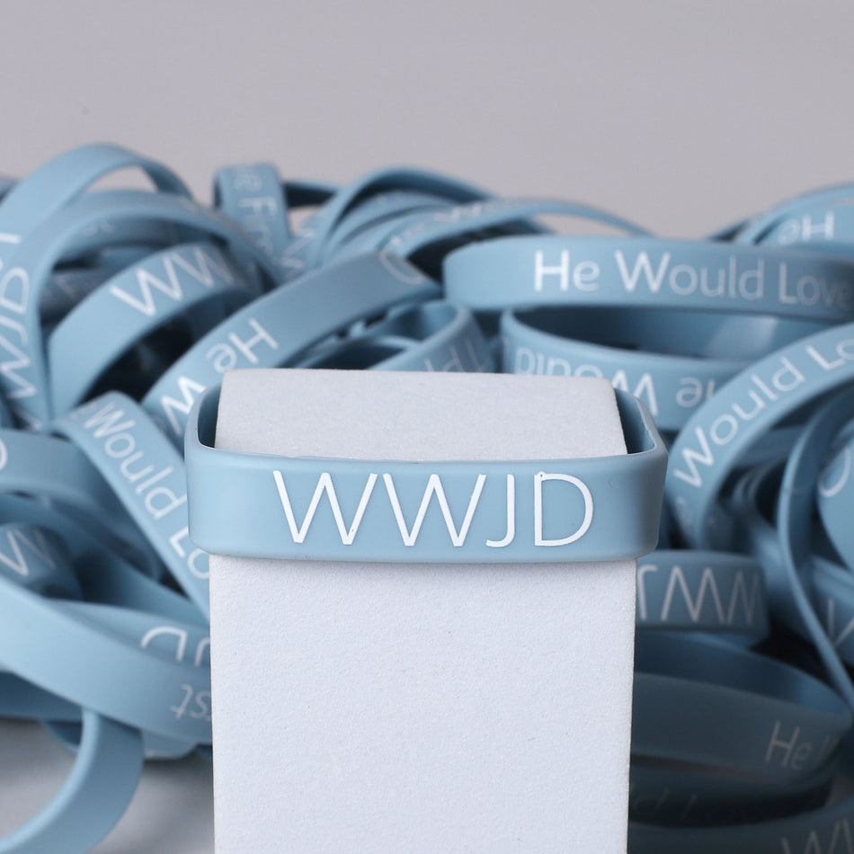 BRACELET SILICONE WWJD HE WOULD LT BLUE PK100