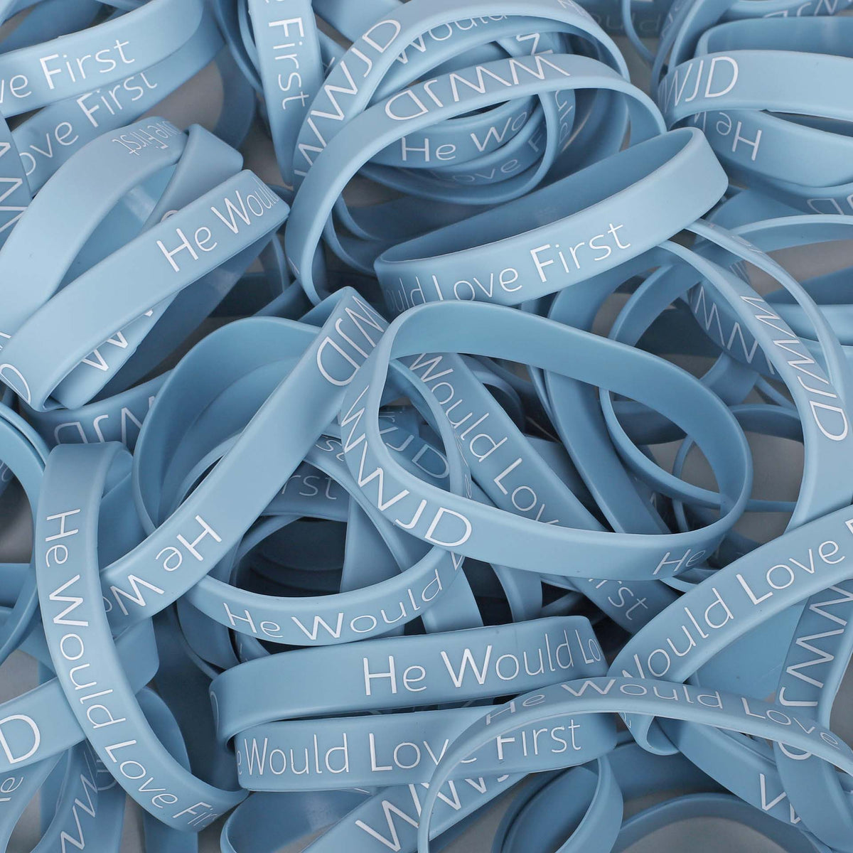 BRACELET SILICONE WWJD HE WOULD LT BLUE PK100