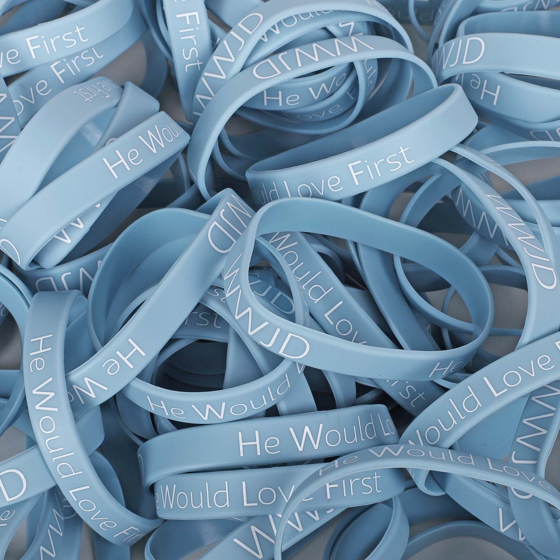 BRACELET SILICONE WWJD HE WOULD LT BLUE PK100