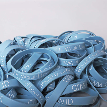 BRACELET SILICONE WWJD HE WOULD LT BLUE PK100