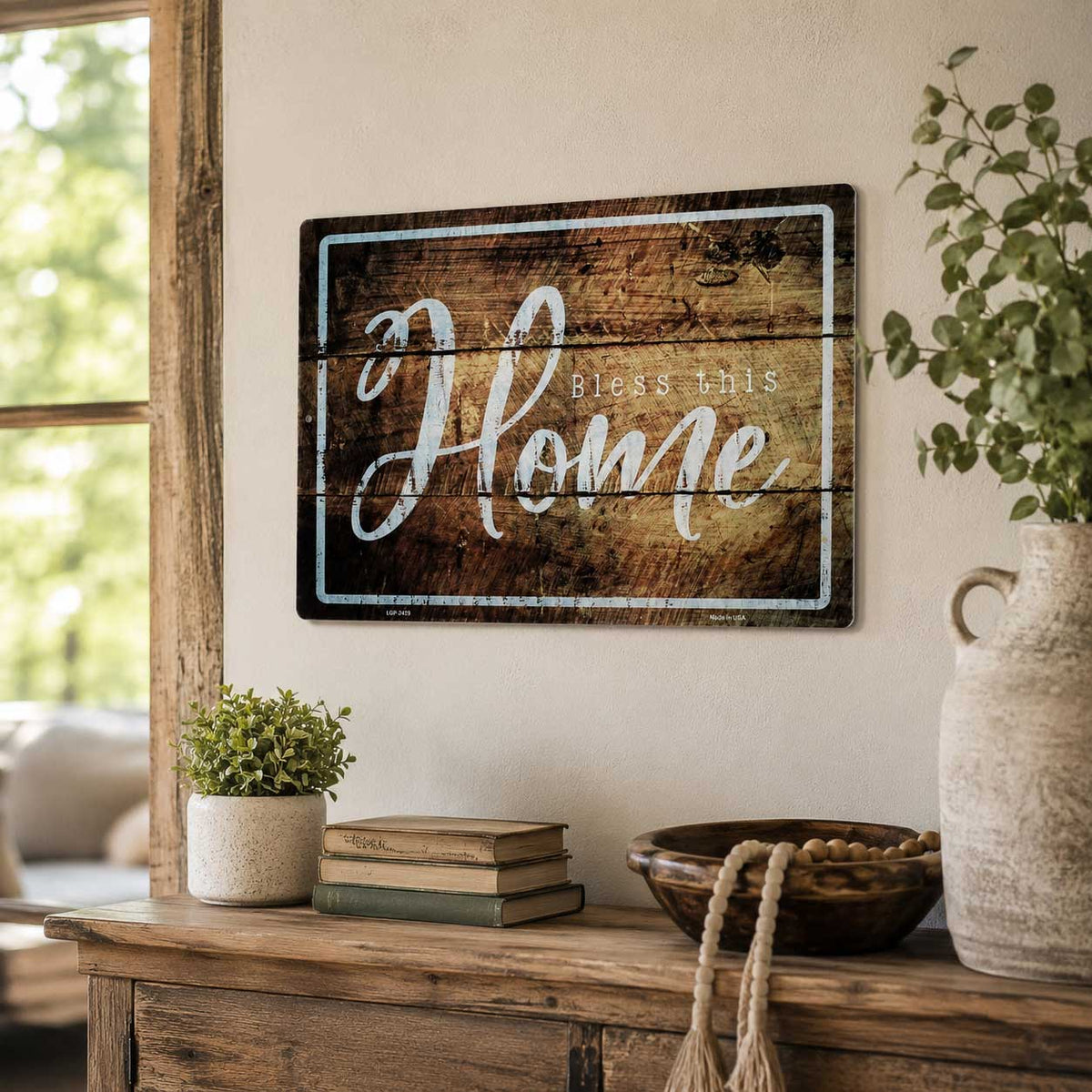 PARKING SIGN METAL BLESS THIS HOME WOOD SILHOUETTE