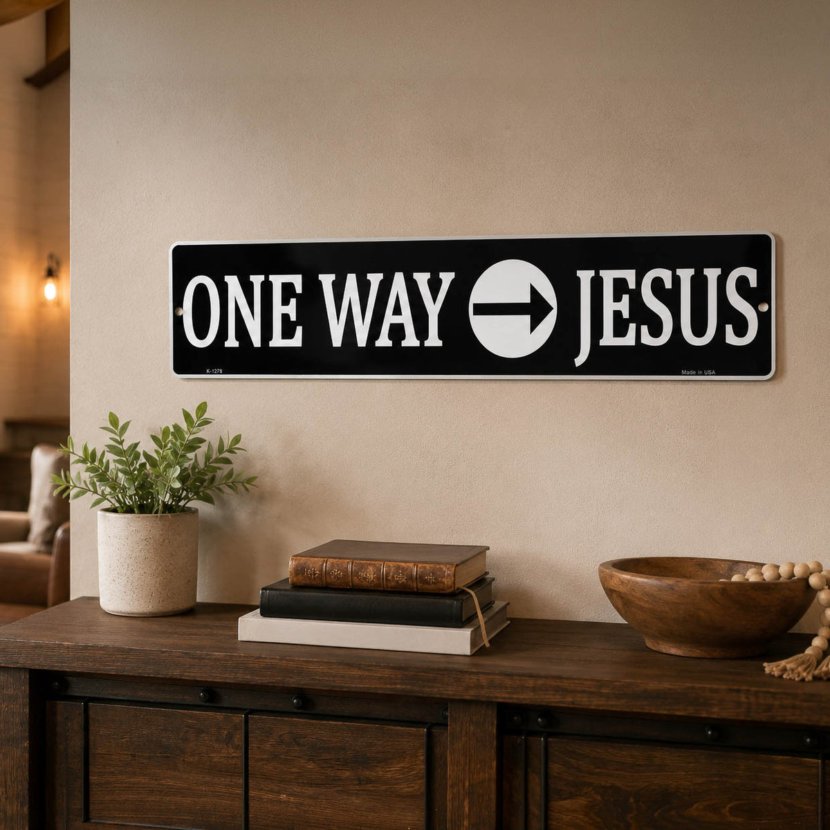 STREET SIGN METAL ONE WAY JESUS