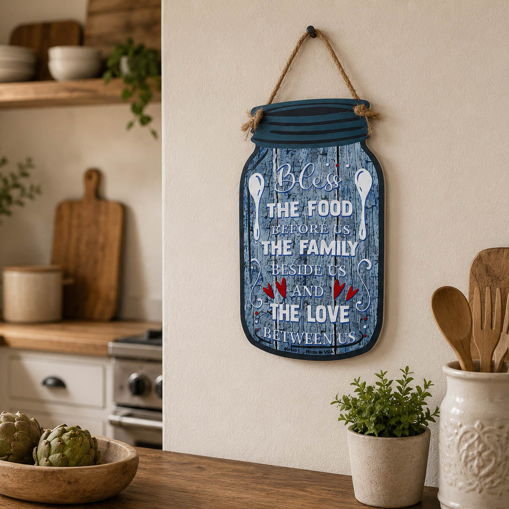 MASON JAR SIGN METAL BLESS FOOD FAMILY LOVE