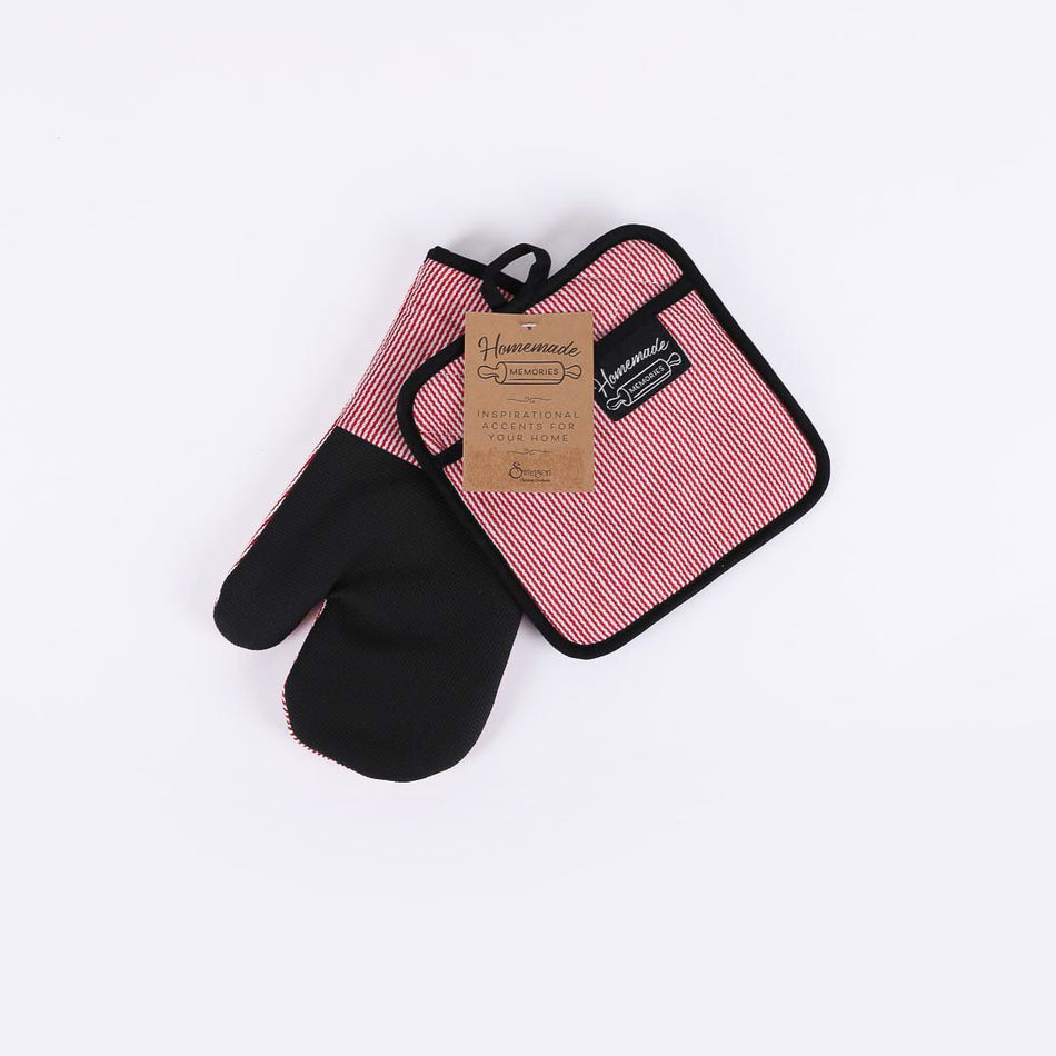 HM OVEN MITT SET RED/WHITE