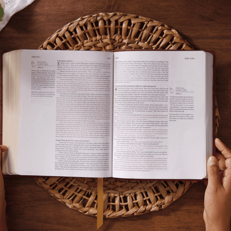 NKJV, The Prayer Bible, Red Letter, Comfort Print – Leathersoft™, Black/Gray by HarperCollins, product view 4