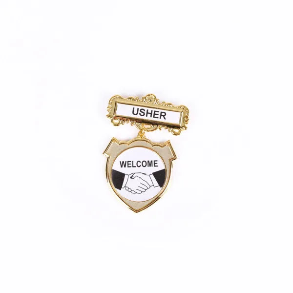 Badge Shield Usher Shaking Hands - Choose Fastener Type