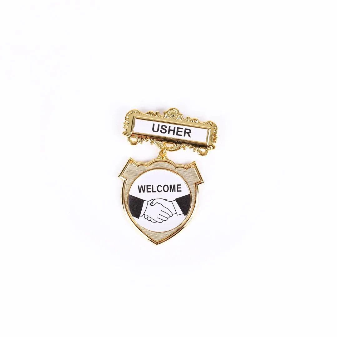 Badge Shield Usher Shaking Hands - Choose Fastener Type by Swanson Christian Products