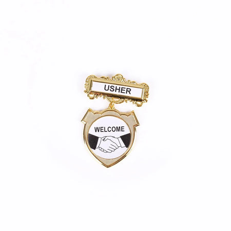 Badge Shield Usher Shaking Hands - Choose Fastener Type by Swanson Christian Products
