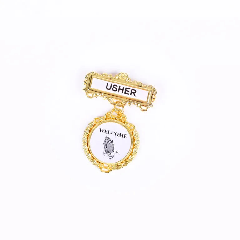 Badge Fancy Round Usher Ethnic Praying Hand Magnet
