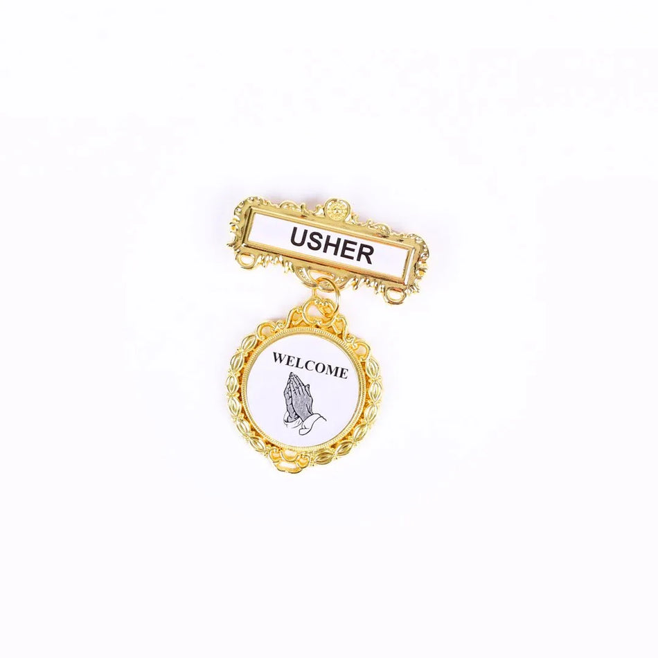Badge Fancy Round Usher Ethnic Praying Hand Magnet by Swanson Christian Products