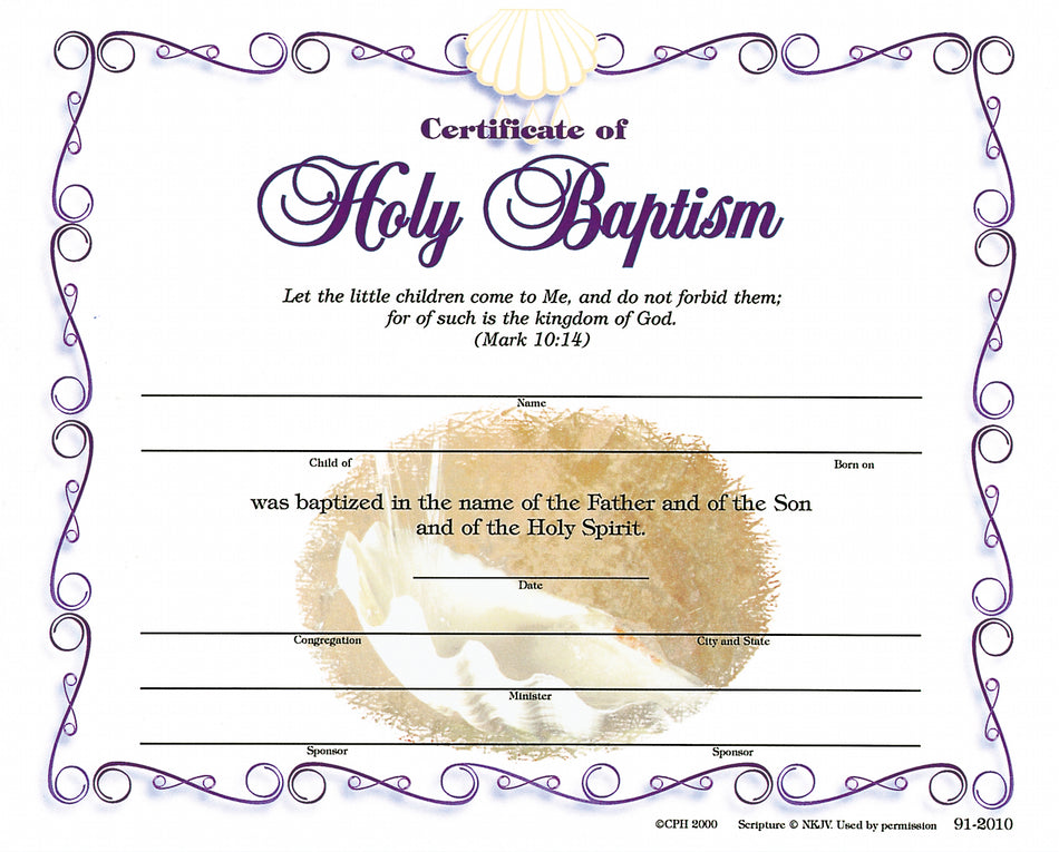 Baptismal Certificate - Child (Pkg of 12)