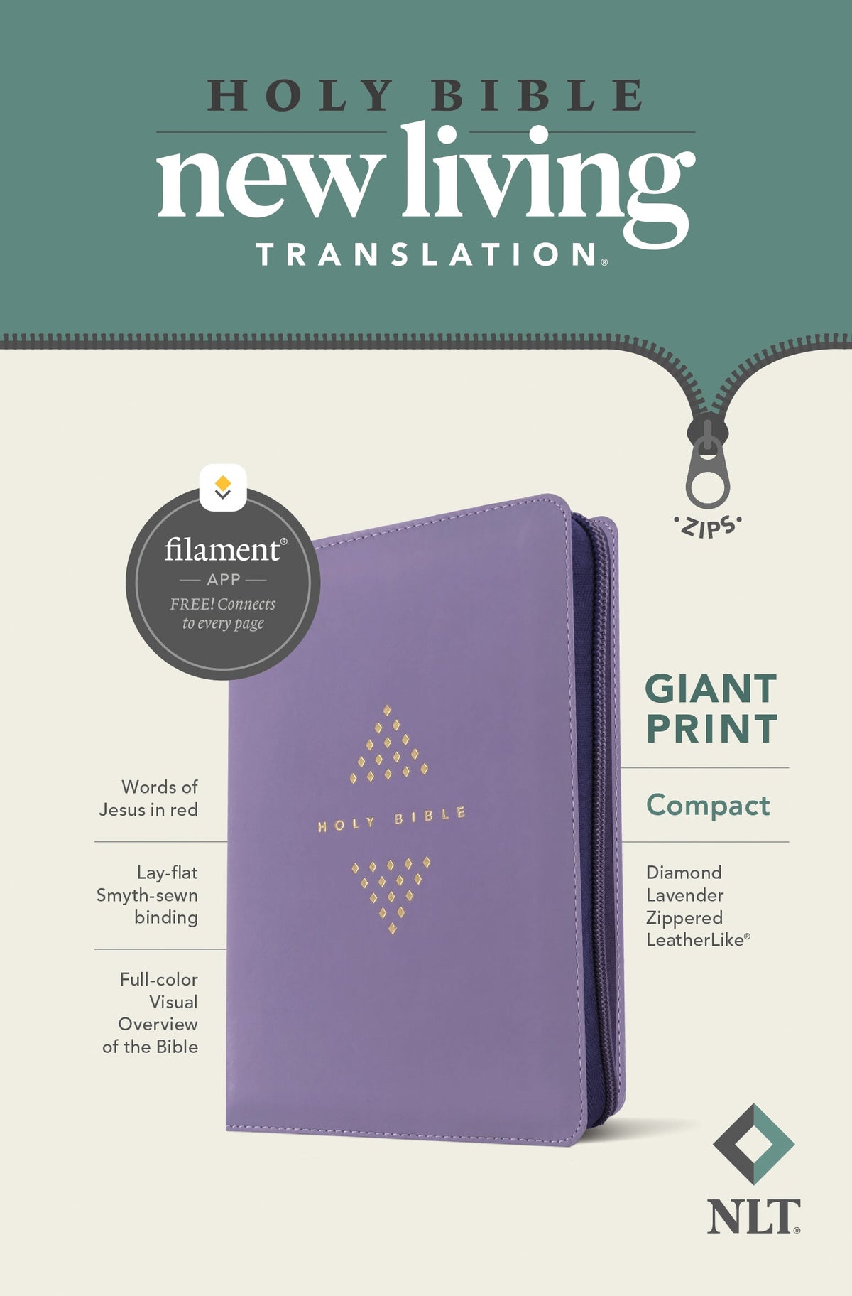 Compact Giant Print Zipper Bible (NLT) - Filament Bible App Enabled by Tyndale