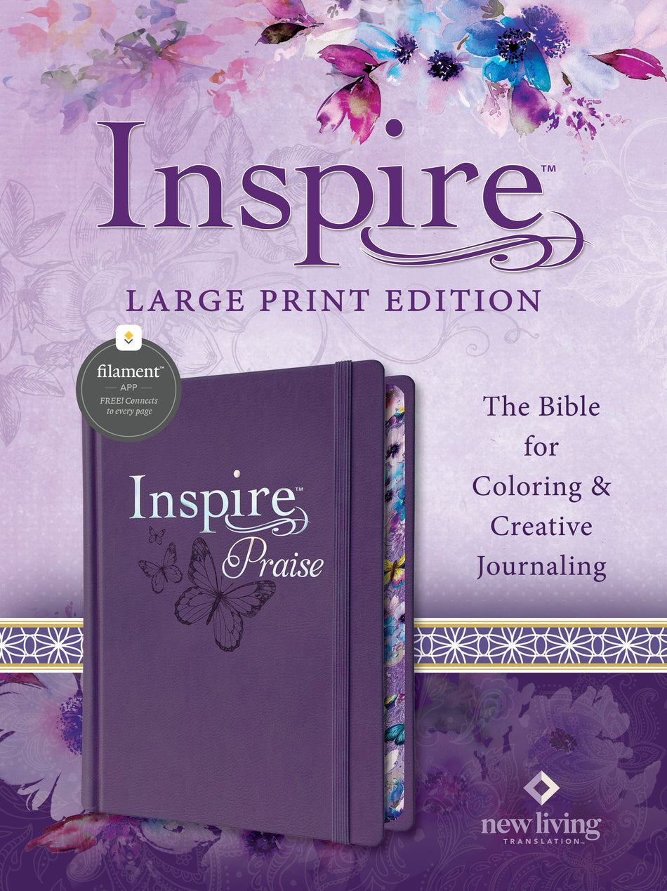 Inspire PRAISE Bible Large Print NLT – LeatherLike Hardcover, Purple by Tyndale