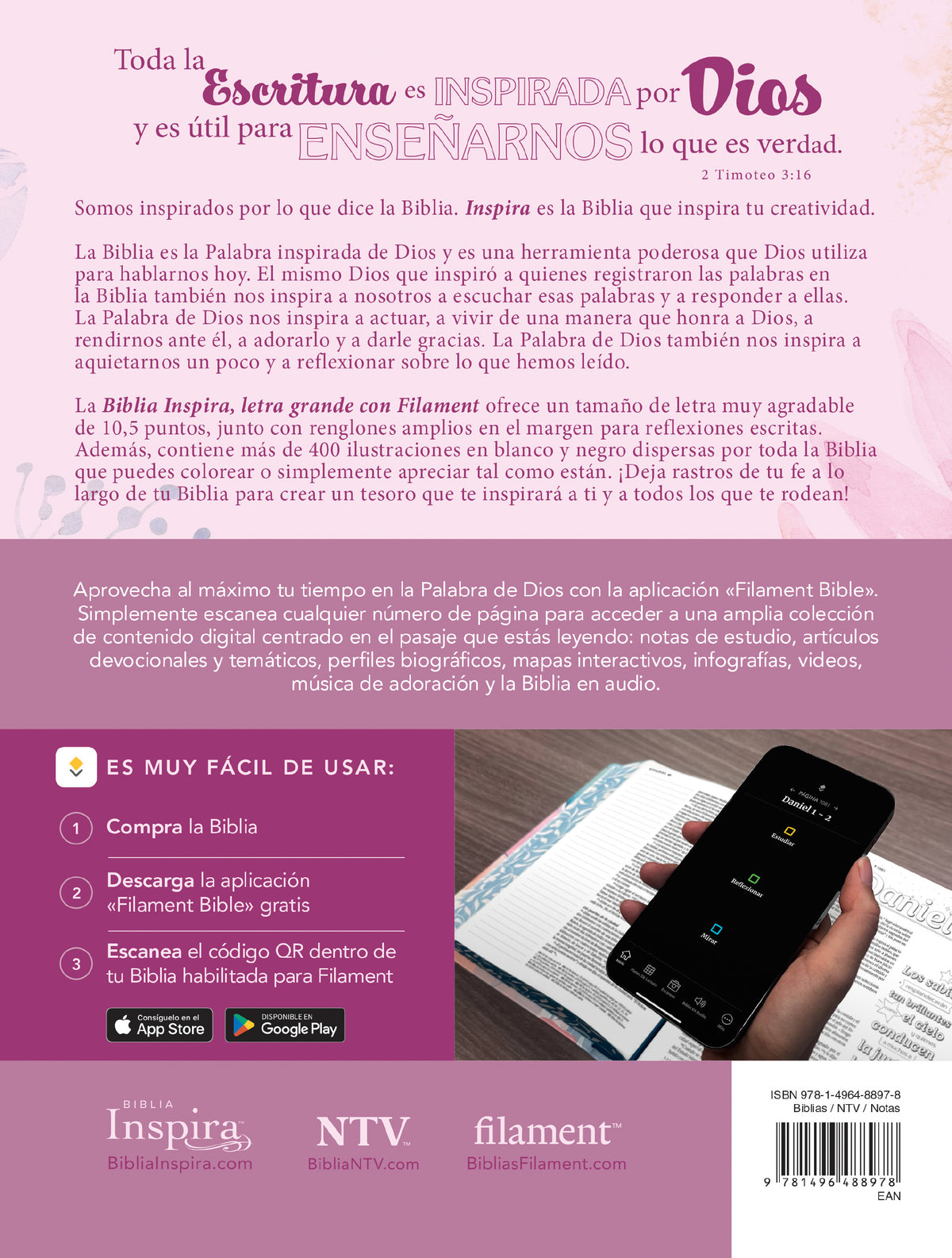 Biblia Inspira NTV, letra grande con Filament by Tyndale, product view 7