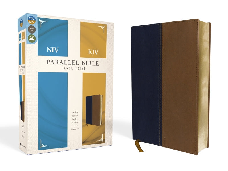 NIV, KJV, Side-by-Side Bible: God's Unchanging Word Across the Centuries – Leathersoft™ Large Print, Navy/Tan