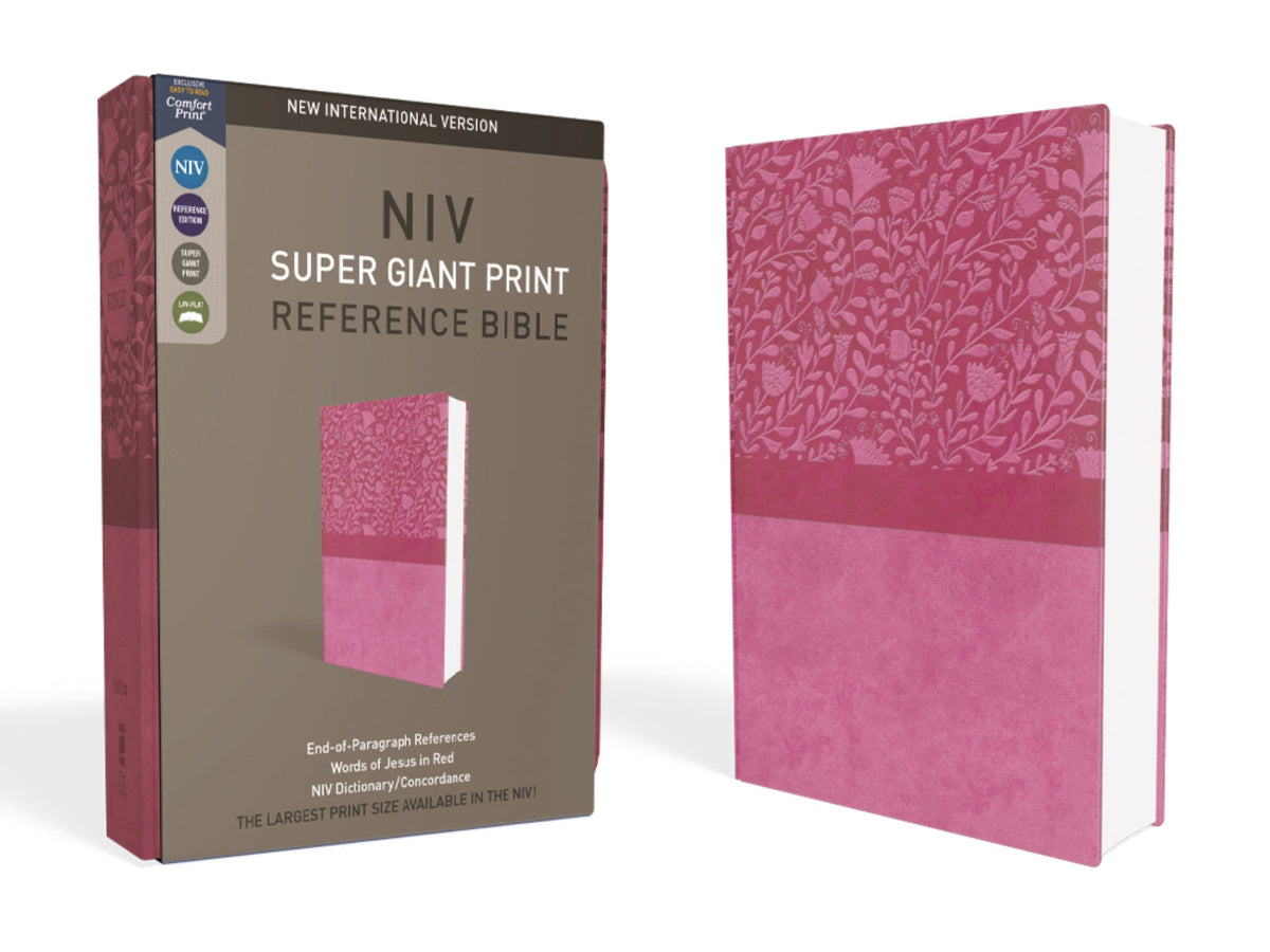 NIV, Super Giant Print Reference Bible, Red Letter Edition, Comfort Print – Leathersoft™, Pink by HarperCollins