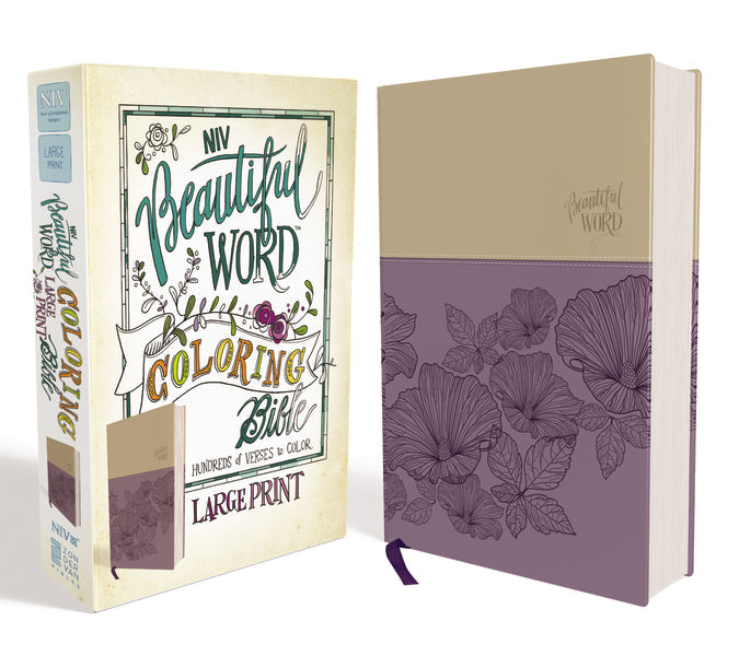 NIV, Beautiful Word Coloring Bible, Large Print: Hundreds of Verses to Color – Leathersoft™ Large Print, Purple/Tan