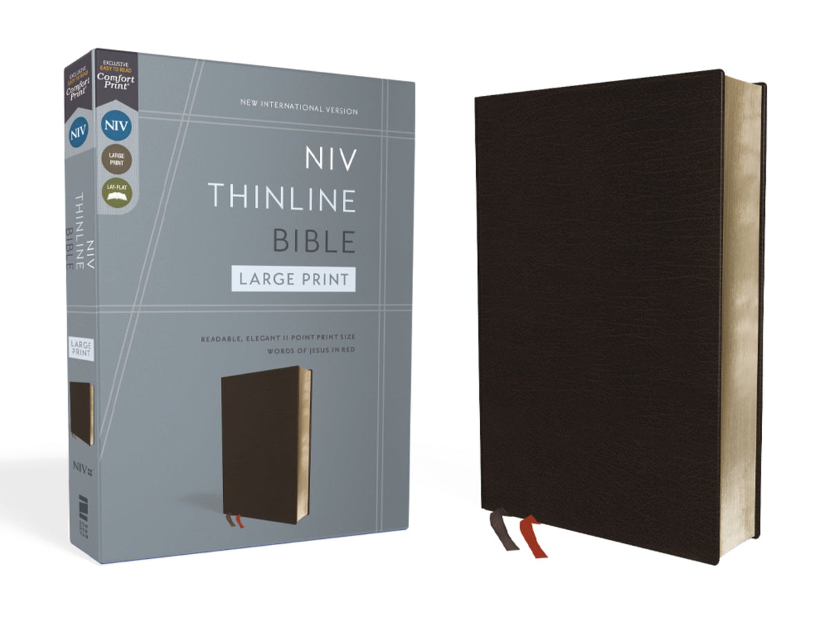 NIV, Thinline Bible, Large Print, Red Letter, Comfort Print – Bonded Leather Large Print, Black by HarperCollins