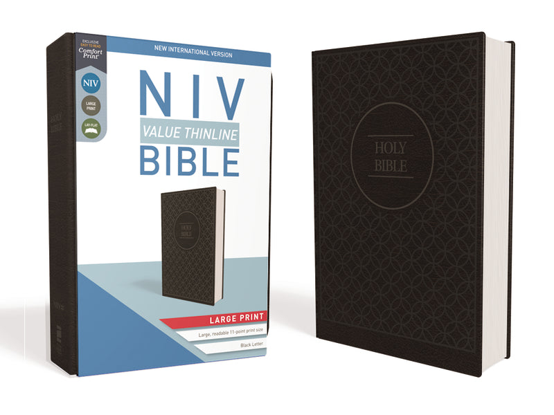 NIV, Thinline Bible, Large Print, Comfort Print – Leathersoft™ Large Print, Charcoal/Black by HarperCollins