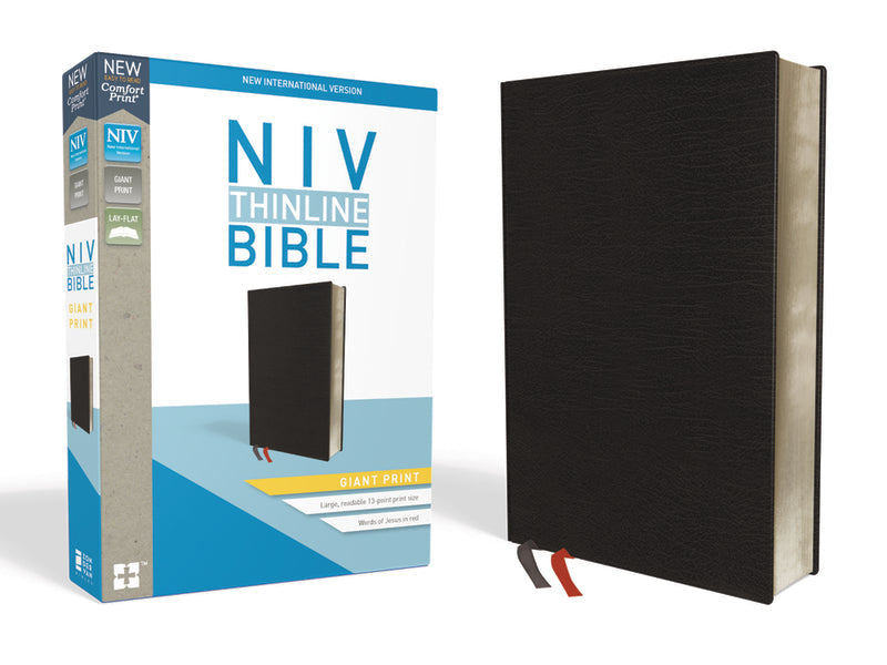 NIV, Thinline Bible, Giant Print, Red Letter, Comfort Print – Bonded Leather, Black, Thumb Indexed by HarperCollins