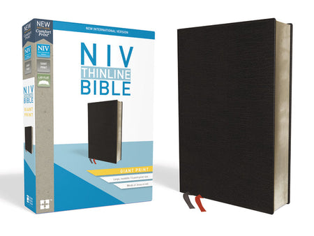 NIV, Thinline Bible, Giant Print, Red Letter, Comfort Print – Bonded Leather, Black, Thumb Indexed by HarperCollins