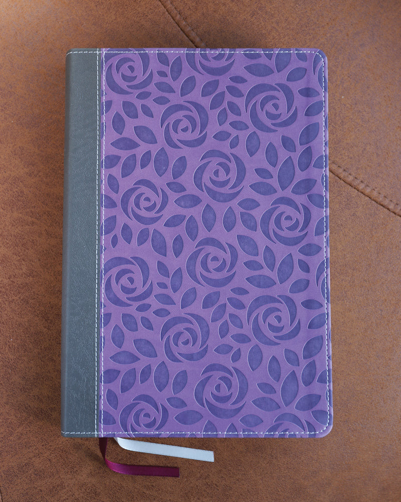 NIV, Thinline Bible, Giant Print, Red Letter, Comfort Print – Leathersoft™, Gray/Purple by HarperCollins, product view 2