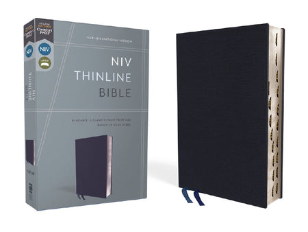 NIV, Thinline Bible, Red Letter, Comfort Print – Bonded Leather, Navy, Thumb Indexed by HarperCollins