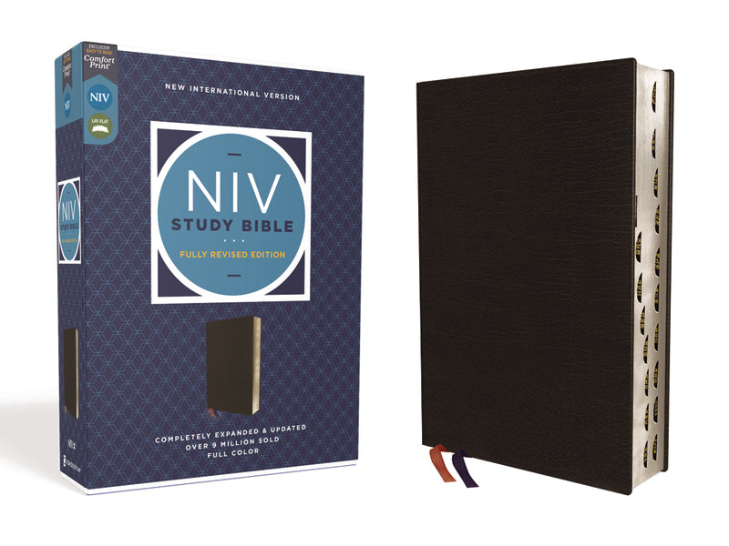 NIV Study Bible, Fully Revised Edition, Red Letter, Comfort Print – Bonded Leather, Black, Thumb Indexed by HarperCollins